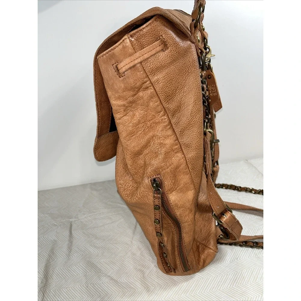 FRYE and Co Burnt Orange Chain Leather Backpack Purse FCH0038C Slouchy Casual